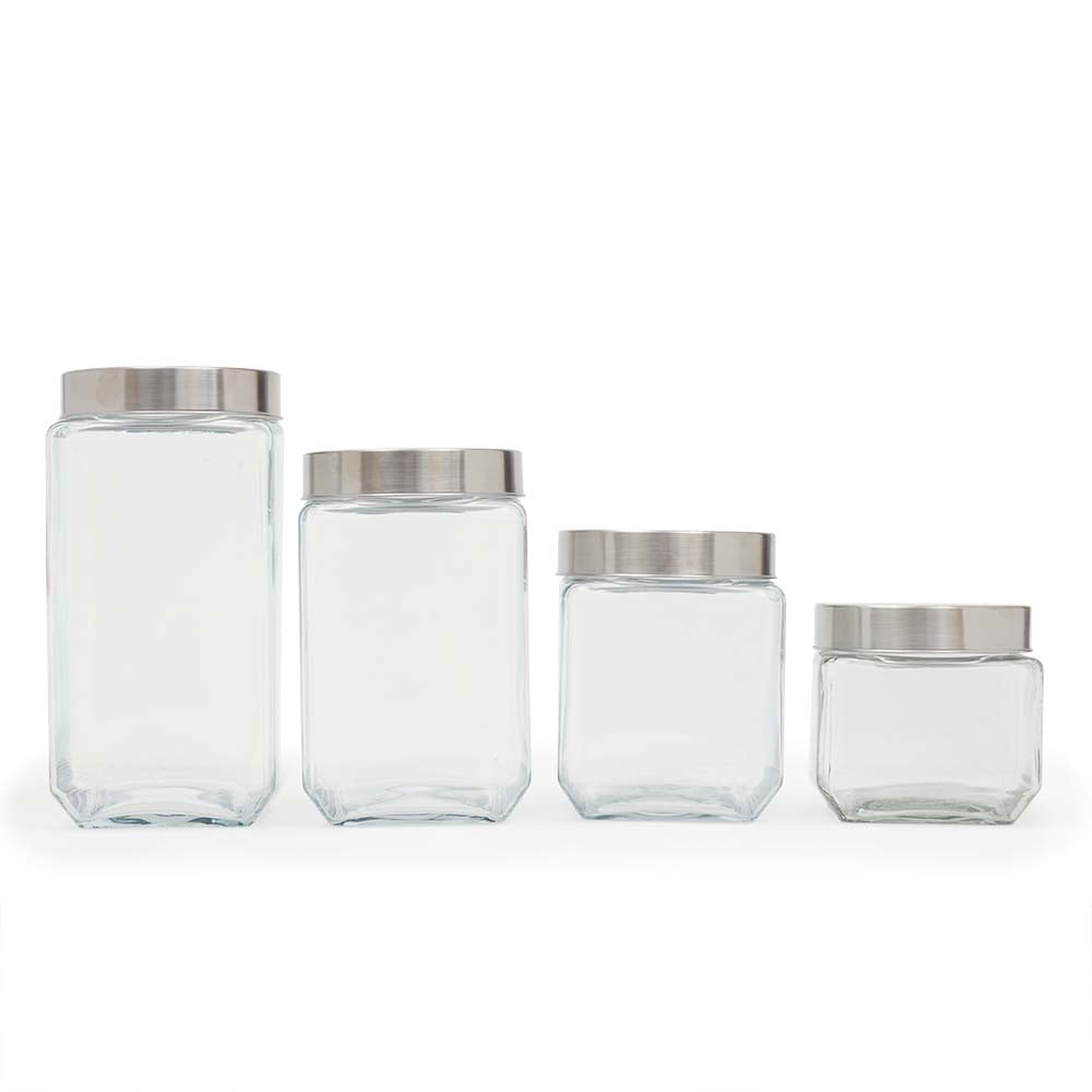Home Basics 4 Piece Square Glass Canisters with Bamboo Lids, FOOD PREP