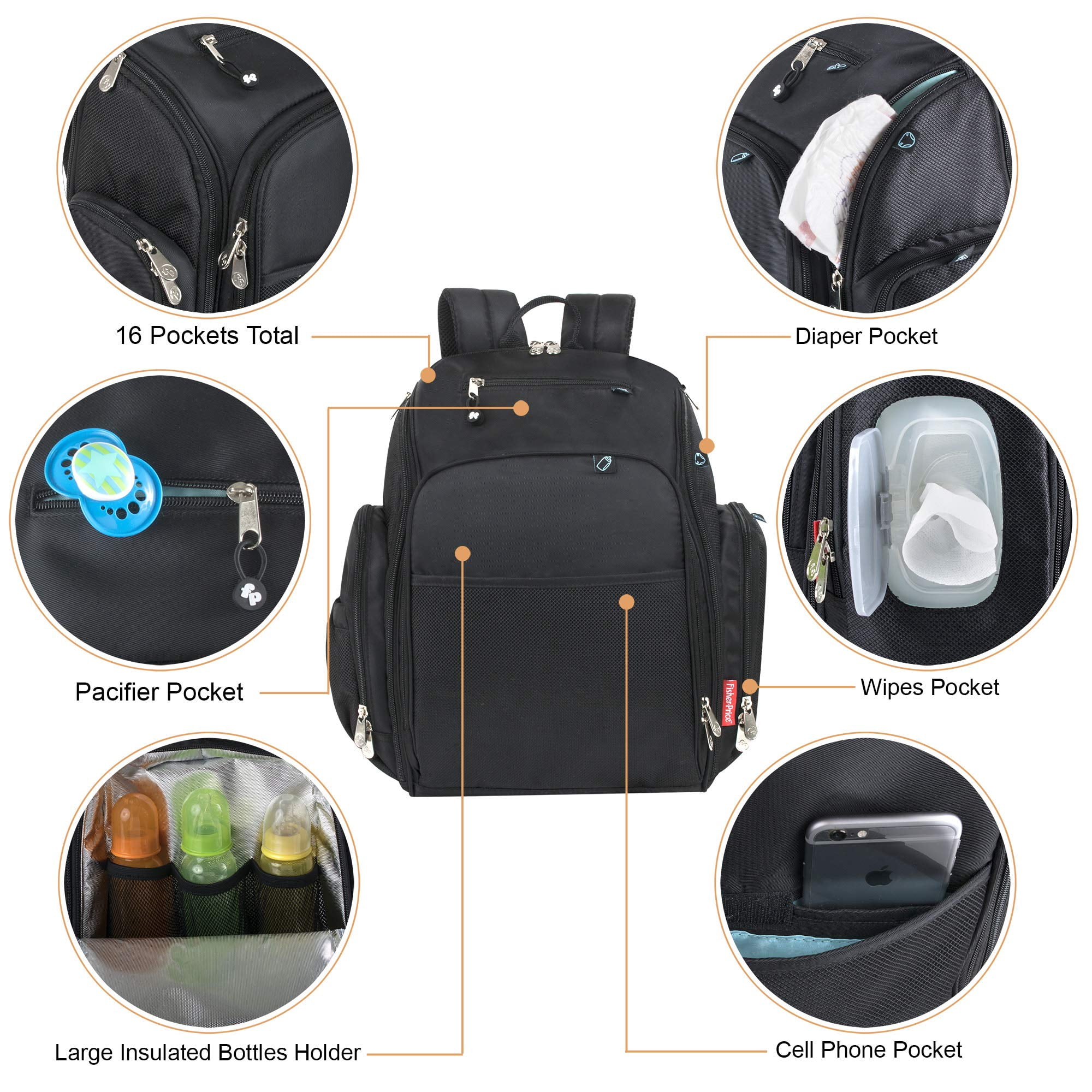 Fisher Price Kaden Diaper Backpack - Black Fisher Price Kaden Diaper Backpack - Black