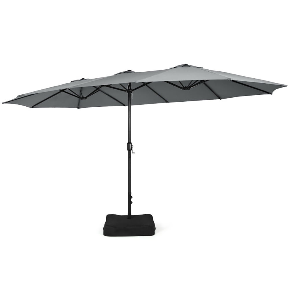 Aimee Lii 15 Feet Double-Sided Twin Patio Umbrella with Crank and Base, Sunbrella Patio Umbrellas, Gray