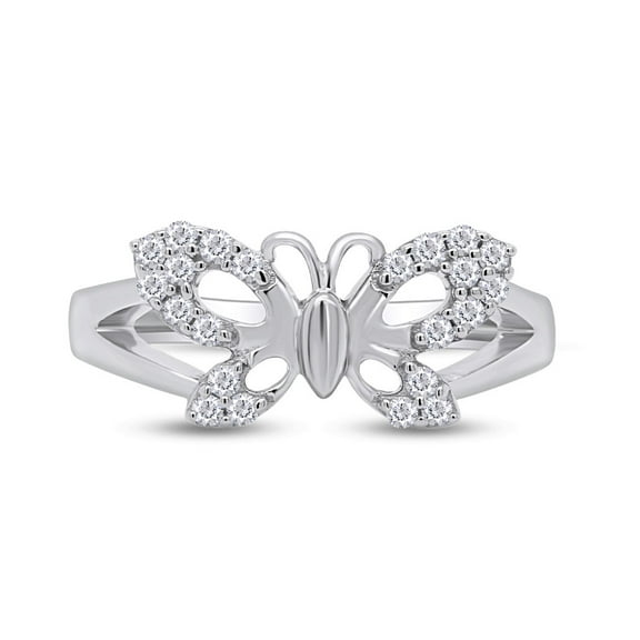AFFY 14k White Gold Over Sterling Silver Round Cut White Cubic Zirconia Butterfly Engagement Wedding Ring For Women Ring Size-5