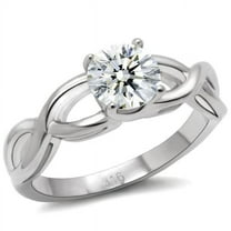 Alamode TK065-7 Women High Polished Stainless Steel Ring with AAA Grade CZ in Clear - Size 7