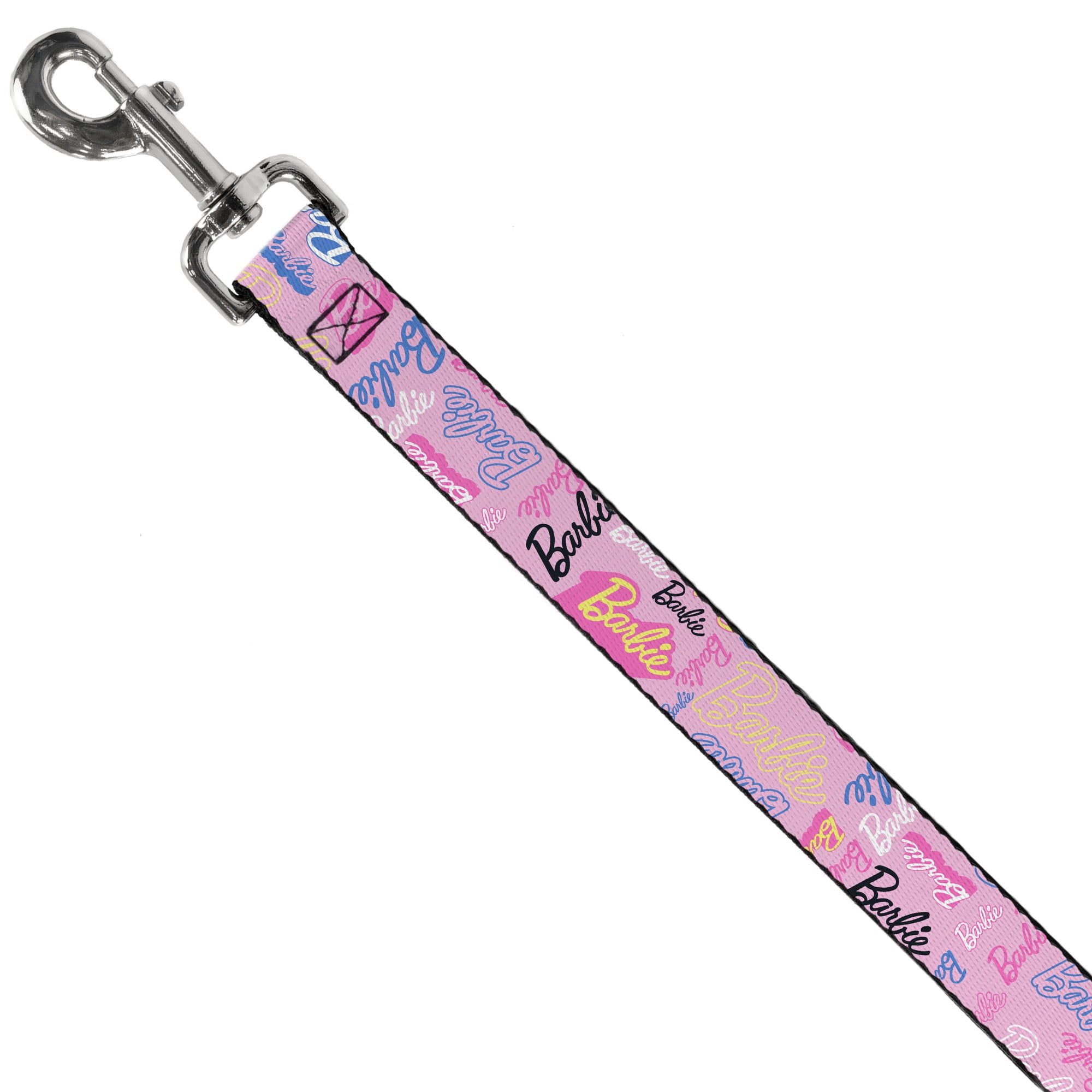 Mattel Pet Leash, Dog Leash, Barbie Script Signature Collage Pink Multi Color, 6 Feet Long 1.0 Inch Wide