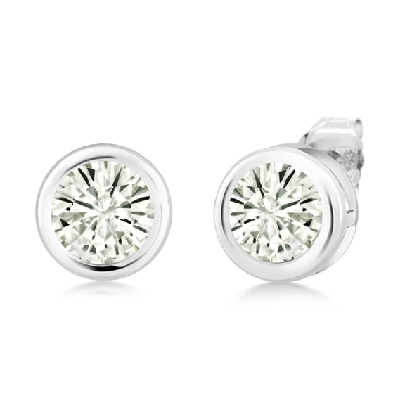 Gem Stone King 925 Sterling Silver Stud Bezel Setting Earrings Set Round Near Colorless 1.60cttw Moissanite