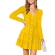 thumbnail image 1 of Vestido Aline con cuello en V Transpirable Agradable para la piel Color puro Fibra de poliéster Pliegue Vestido de manga larga para ir de compras La vida diaria Amarillo M, 1 of 4