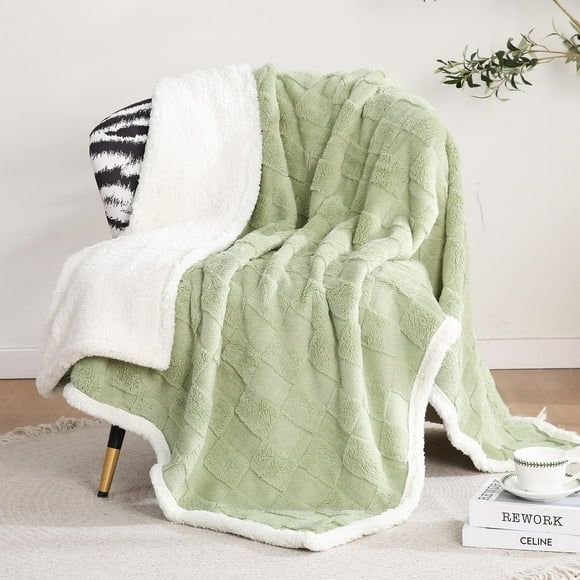Gracelife Sherpa Throw Blanket Fleece Blanket, Soft Fluffy Blanket for Couch 60”*80”, Large Thick Blanket for All Season Use, Sage Green