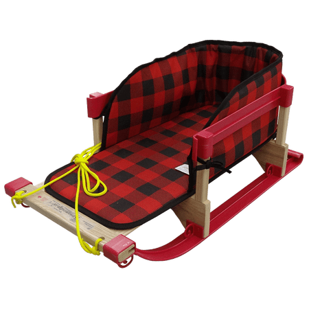 Superio Children Wooden Snow Sled with Cushion for Toddlers, Kids Sleigh with Pull Ropes, Baby Sled, Red