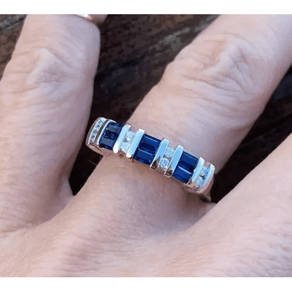 2Ct Baguette Cut Blue Sapphire 925 Silver Engagement Ring 14k White Gold Plated