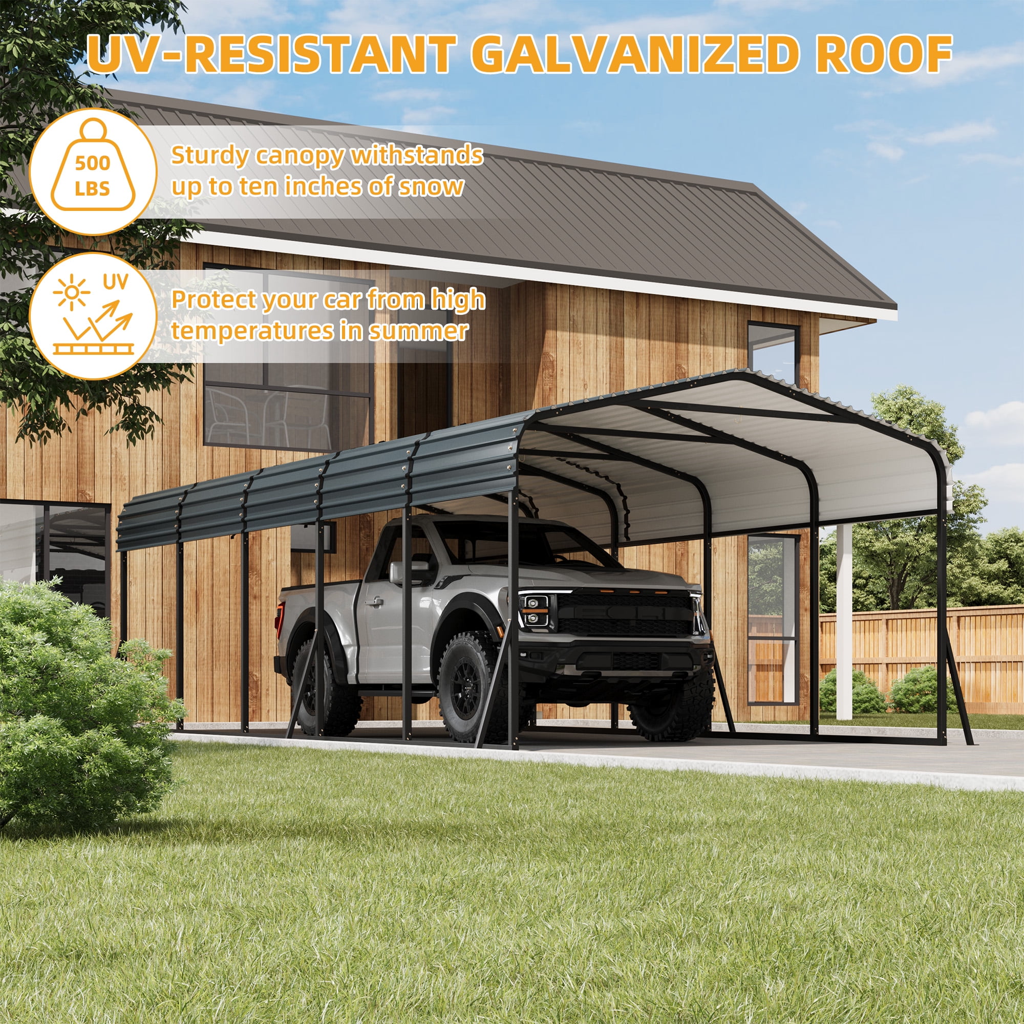 Lumiparty 12'x24'x8.5' Waterproof Metal Carport, Heavy Duty Steel Shelter for Tractors, Pickup, Boat & Car