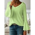 thumbnail image 3 of Womens Blouse Ruffle 3/4 Sleeve Tops V Neck Business Casual Blouses Shirts Spring Summer Outfits Light Green XXL, 3 of 4