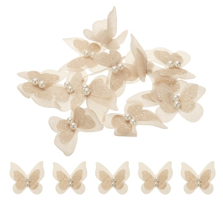 15pcs Butterfly Lace Trims Organza Butterfly Embroidered Lace Trim Double Layers Applique Sewing Craft for DIY Craft Wedding Bride Hair Accessories Hat Bag Khaki