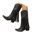 thumbnail image 3 of YLYL Women Fringe Tassel Knee High Boots Snip Toe Chunky Heels Pull on Cowboy Cowgirl Western Boots, 3 of 9