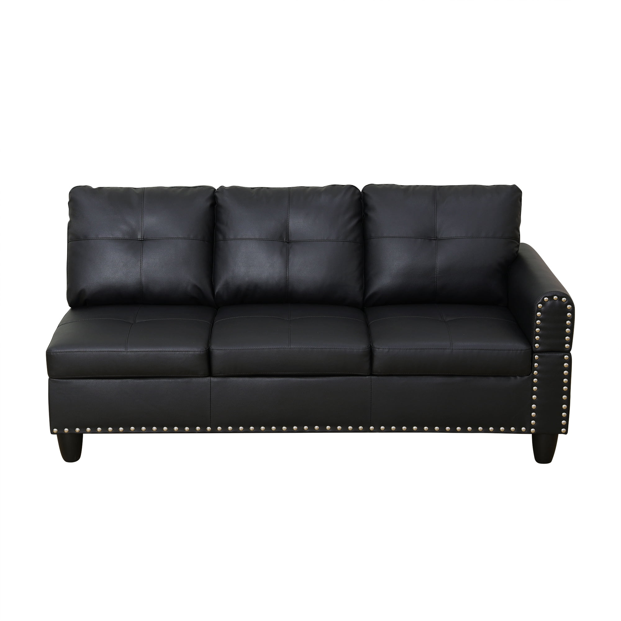 L-Shaped Linen Sectional Sofa with Chaise & Storage Tufted Sofa Couch Set for Living Room, Leather Black