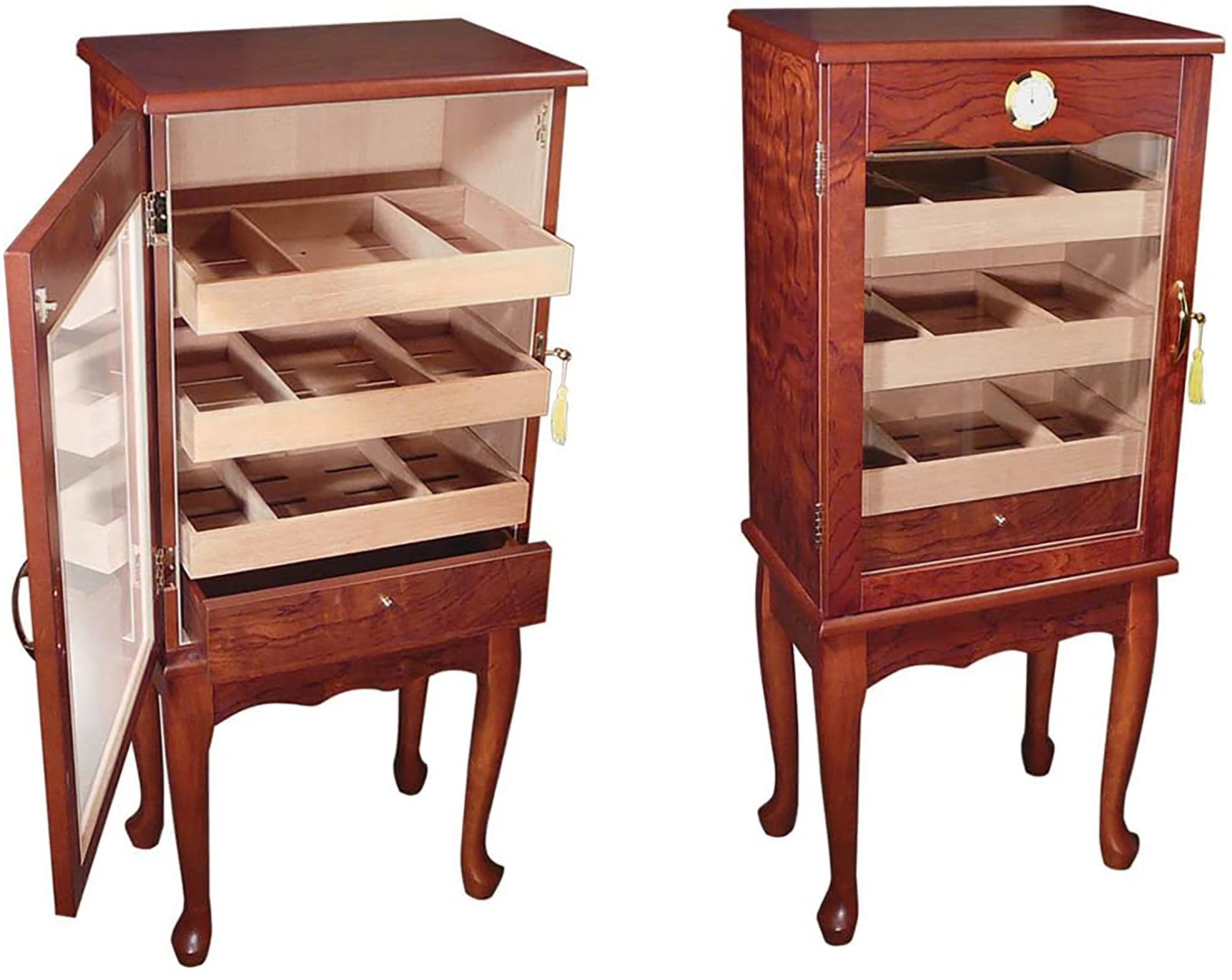 Belmont End Table Cigar Humidor w/ Glass Door Bronze Mahogany Finish