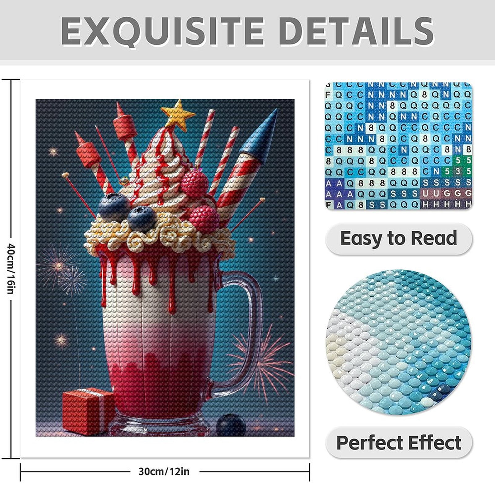 Diamond Art Kit for Adults, Candle Colorful Dessert Print No.7 Diamond Painting for Adults Beginners, 5D DIY Diamond Art Painting Kits, Colorful Diamond Painting Craft for Home Decor 12x16
