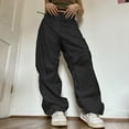 thumbnail image 2 of Women Low Waist Cargo Pants Drawstring Wide Leg Baggy Trousers Casual Loose Pockets Vibe Pants Y2k Streetwear, 2 of 7