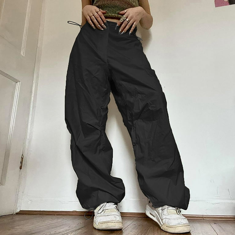 Womens Cargo Pants Baggy Parachute Y2K Teen Girls Elastic High Waisted  Pants Lightweight Drawstring Fashion Cargo Pants : : Clothing,  Shoes 