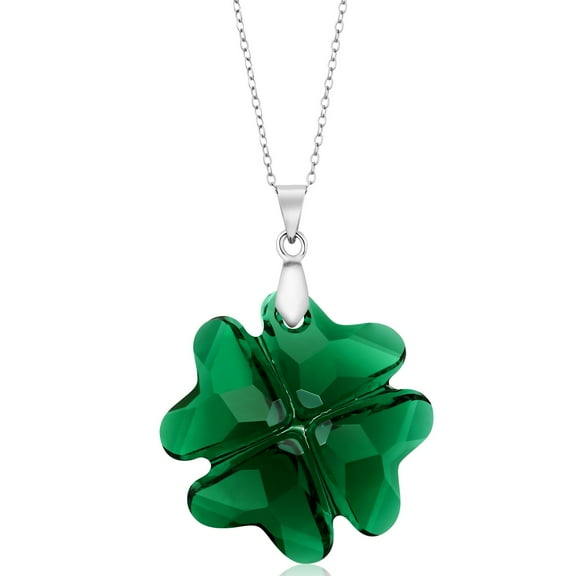 Gem Stone King 925 Sterling Silver Lucky Clover Green Pendant Necklace for Women with 18 inch Chain Made with Crystals