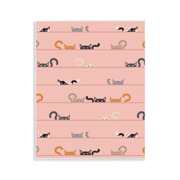 Stupell Industries Peeking Cats on Pink Animals Painting Unframed Art Print Wall Art, 11 x 14