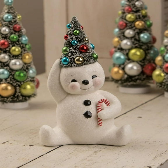 Bethany Lowe Retro Candy Cane Snowman With Tree Medium