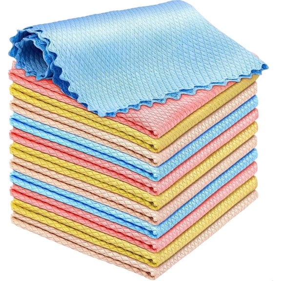12 Pcs Clean Stain-Free Cloth,Random Color Reusable Cleaning Cloth, Lint-Free for Glass Plates Mirrors Stainless Steel Appliances