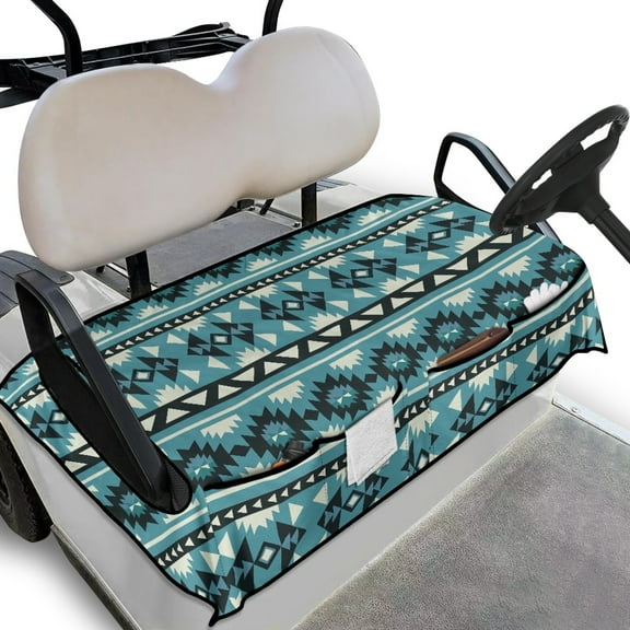 Renewold Golf Cart Seat Cover with Pockets Soft Breathable Quick Dry Golf Cart Towel Blanket Fits for EZGO Yamaha Club Cars and More 2 Person Seats, American Tribal Blue