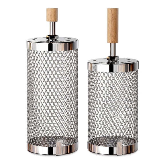 WZB Nesting Rolling Cookware Basket 2‑Pack, 304 Stainless Steel with Removable Wooden Handle for Bbq Outdoor Use
