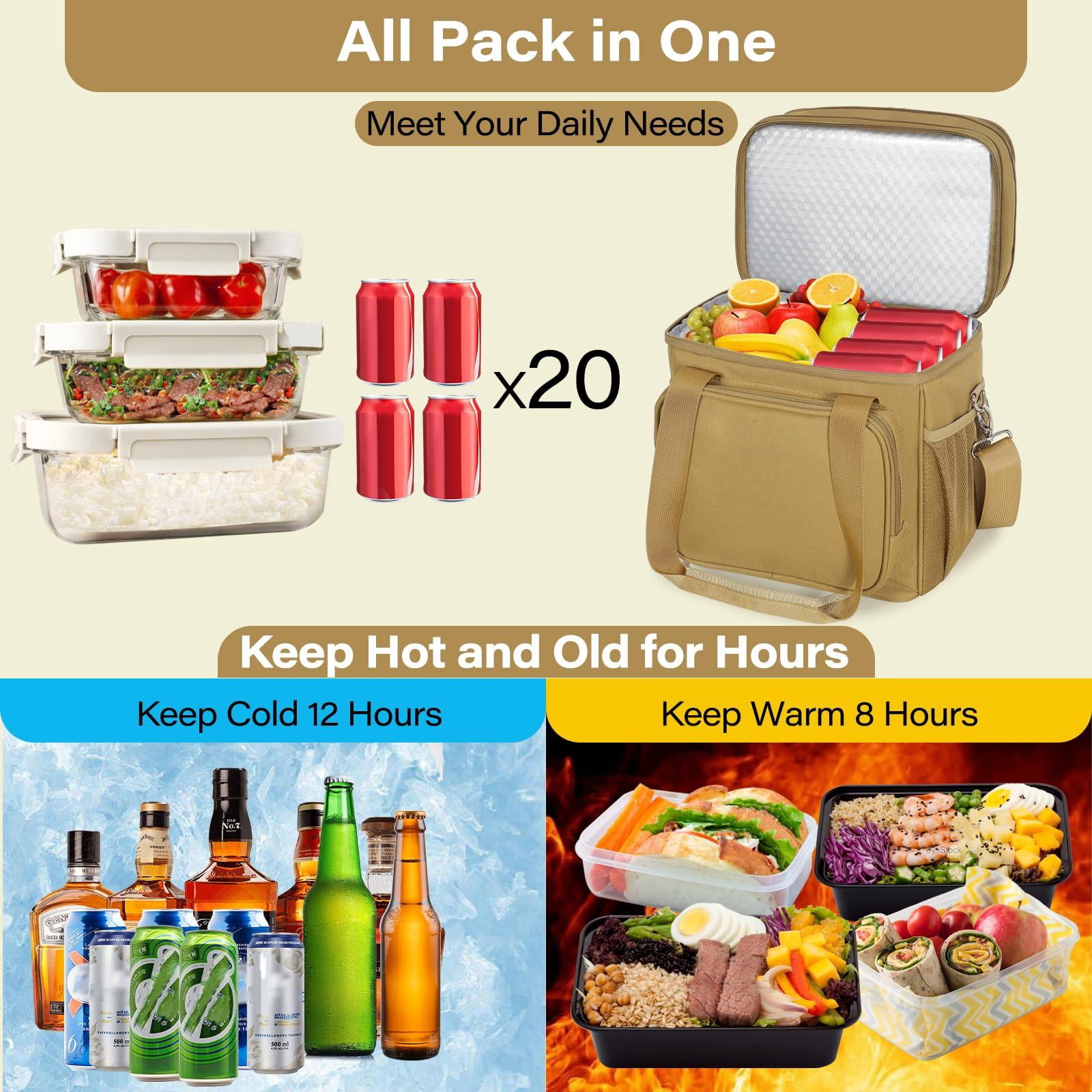 Expandable Large Lunch Box  Insulated Heavy Duty Bag Waterproof Leakproof Durable Cooler For Men Women Adults Work Construction Camping Trip 16l Brown