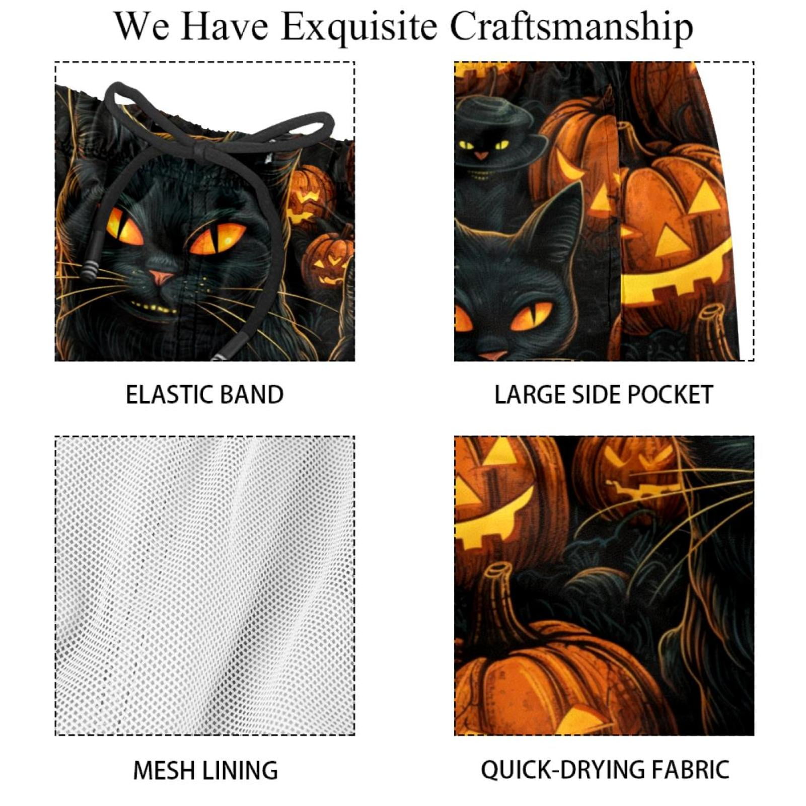 luoweisi Men's Beach Shorts Quick Dry Swim Trunks with Mesh Lining Halloween Black Cat M