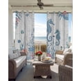 thumbnail image 2 of Seahorse Blackout Curtains for Bedroom Living Room, Watercolor Seaweed Fish Coral White Letter Texture 63 In Long Thermal Insulated Room Darkening Drapes Grommet Window Treatments, 42 x 63 In, 2 of 9