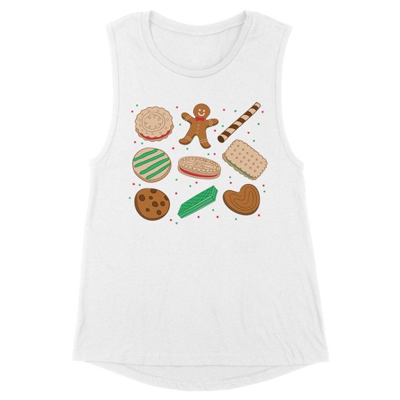 Christmas Cookie Grid Women's Muscle Tank Large White