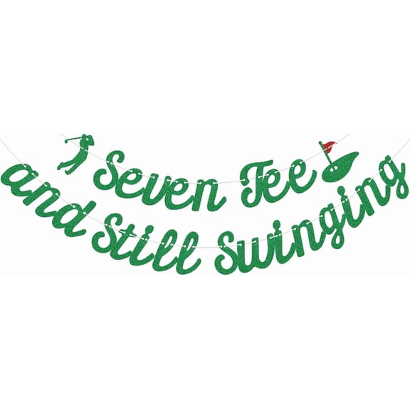 Seven Tee and Still Swinging Banner, Happy 70th Birthday Banner, Sport Golf theme 70th Birthday Decorations, It Should Be Illegal To Look This Good At 70 Party Supplies Green & Red Double-Sided