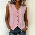 thumbnail image 2 of Fewfanhot Women's Striped V-Neck Sleeveless Vest, Button-Front Casual Waistcoat with Pocket, Lightweight Summer Tank Top, Multi Colors, S-2XL, 2 of 8