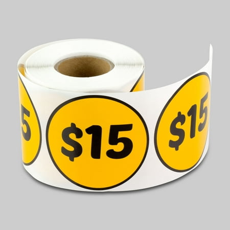 Round $15 Fifteen Dollar Stickers (2 inch, 300 Stickers per Roll, Orange, 2 Rolls) for Retail, Garage Sale or Yard