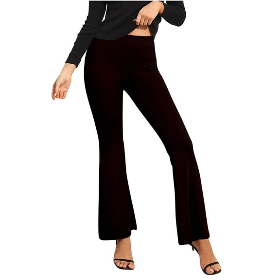 REALiKUN Flares Pants for Women Trendy Tight Fitting Stretch Slim Floor Length High Waisted Wide Leg Trousers