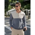 thumbnail image 6 of APTRO Men's Corduroy Elbow Pad Sweatshirt Casual Long Sleeve Stand Collar Button Pullover Sweatshirts with Pockets Gray&White XL, 6 of 7
