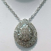 3Ct Round Cut Real Moissanite Cluster Pendant 14K White Gold Plated Free Chain