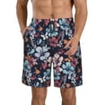 thumbnail image 2 of Uemuo Flowers ad Butterflies Pattern Men's Swim Trunks Hawaiian Beach Bathing Suit Swimsuits Beach Quick-Dry Shorts with Pockets-, 2 of 9