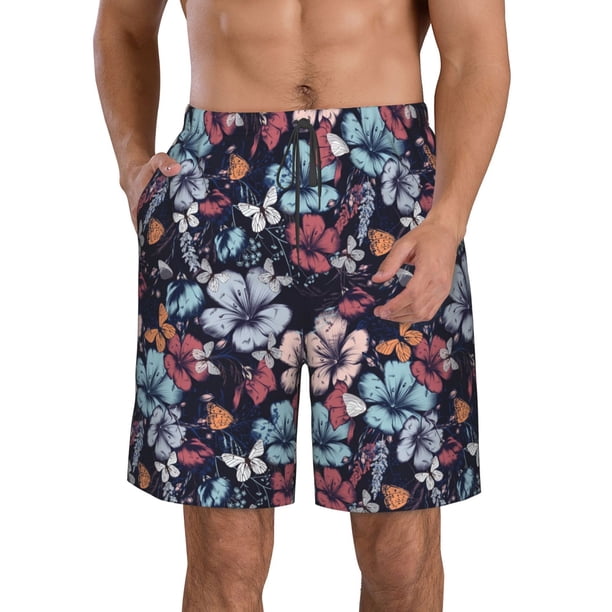 Balery Flowers ad Butterflies Traje de Baño Estilo Hawaiano para Hombre, Shorts de Secado Rápido con Bolsillos-Medium