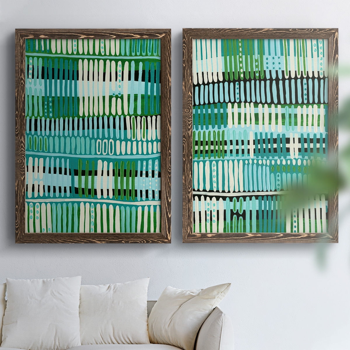Teal Pattern I - Premium Framed Canvas 2 Piece Set - Ready to Hang