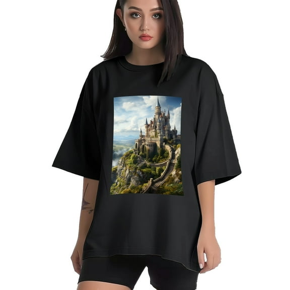 Plus Size Shirt for Women Black Tops for Women Short Sleeves Shirt for Women Castle (50) T Shirt Crewneck Shirt for Women XS