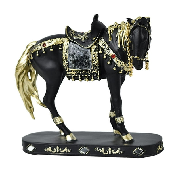Estatua de caballo decorativa de resina, escultura de caballo, regalo, obra de arte, exhibición creativa, figura. Negro