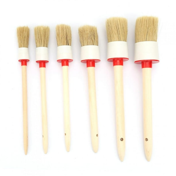 Wax Brushes Pig Hair Solid Wood 6pcs Car Detailing Brush For