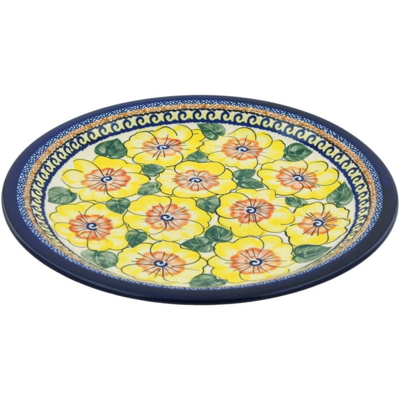 Polish Pottery 10¾-inch Dinner Plate (Lemon Poppies Theme) Signature UNIKAT Hand Painted in Boleslawiec, Poland Certificate of Authenticity