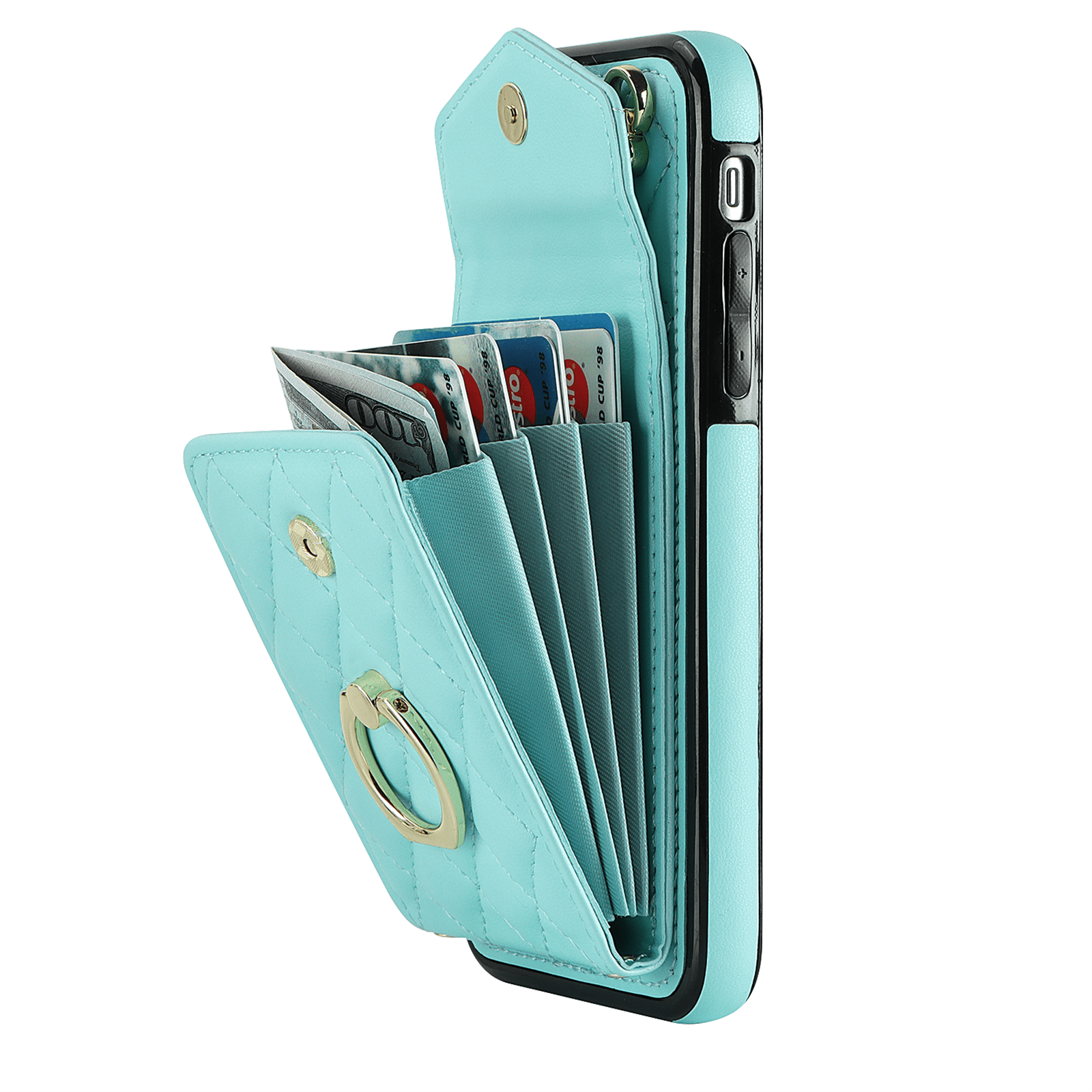 Asuwish Wallet RFID Blocking PU Leather Cell Phone Case with Tempered Glass Screen Protector, Wrist Strap for iPhone 11, Teal
