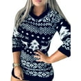 thumbnail image 2 of Female Knitted Dress, Christmas Floral Print Round Neck Long Sleeve One-Piece, 2 of 6