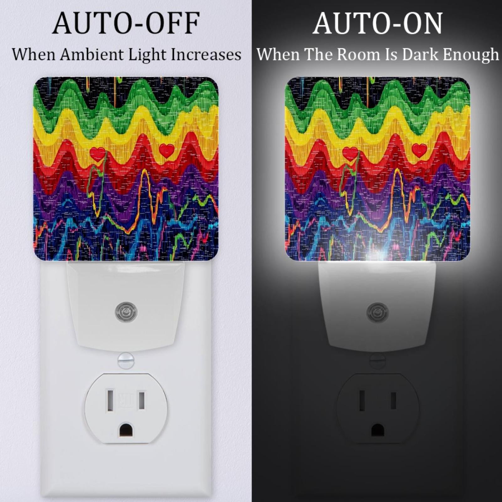 PhooArto Electrocardiograms Rainbow Pattern Plug in LED Night Light Auto Sensor Dusk to Dawn Decorative Night for Bedroom, Bathroom, Kitchen, Hallway, Stairs, Baby's Room, Energy Saving