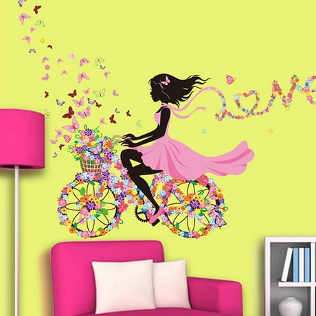 Wall Sticker Removable Vinyl Butterfly Flower Girl Decal Wall Sticker Removable Vinyl Butterfly Flower Girl Decal