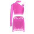 thumbnail image 2 of Haitryli Big Girls 2 Piece Crop Top with Feather Skirts Jazz Latin Dance Ballet Gymnastics Dance Outfits Hot Pink 8, 2 of 4