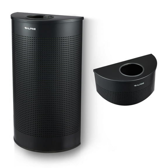 Alpine Half Round Trash Can Open Top - Modern Black Metal 12 Gallon Trash Can, Space Saving Indoor Commercial Trash Can, Perfect for Bathroom, Office, Lobby and Business.