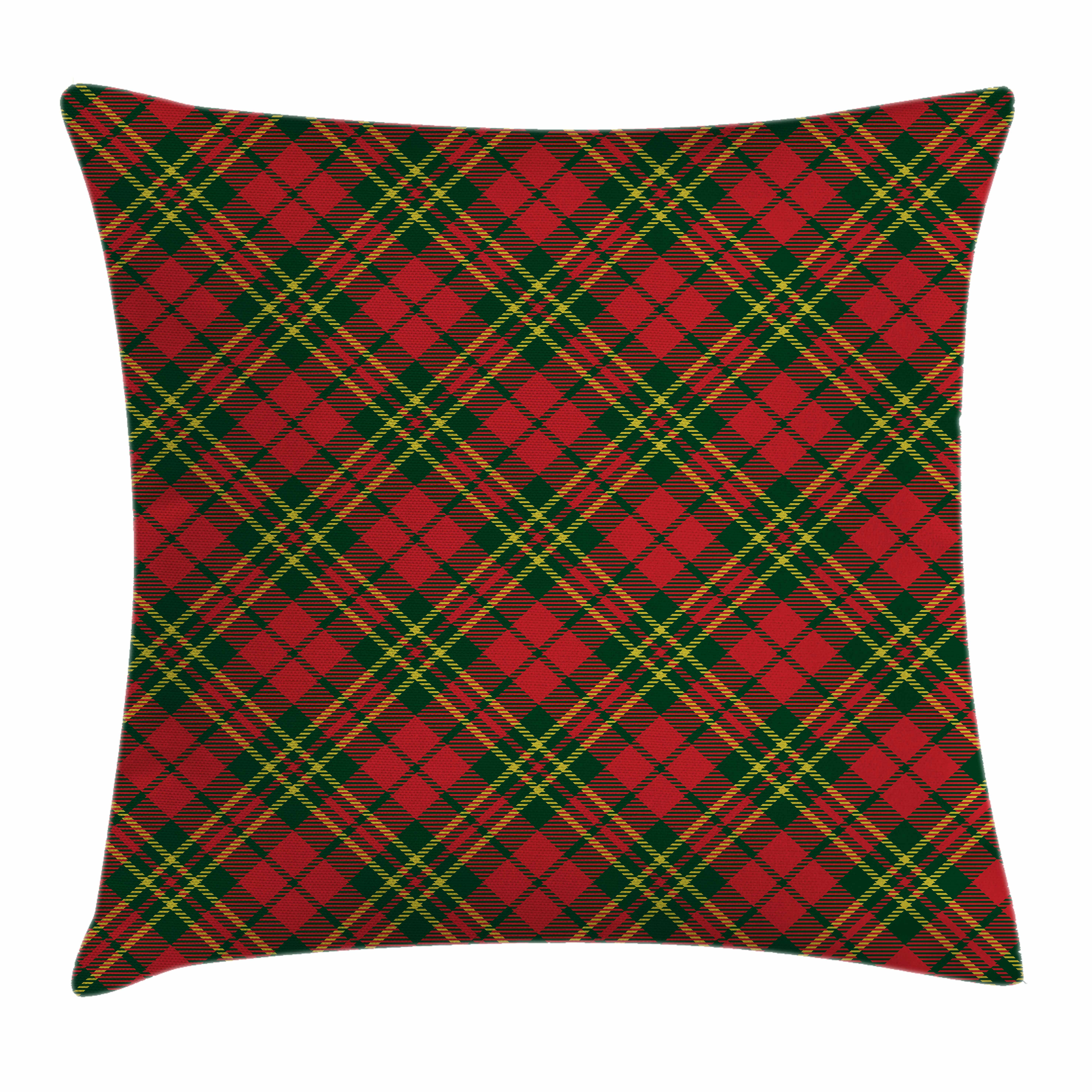 Checkered Throw Pillow Cushion Cover, Irish Tartan Plaid Motifs in